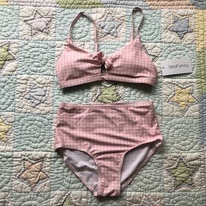 Pink gingham plaid checkered bikini small nwt